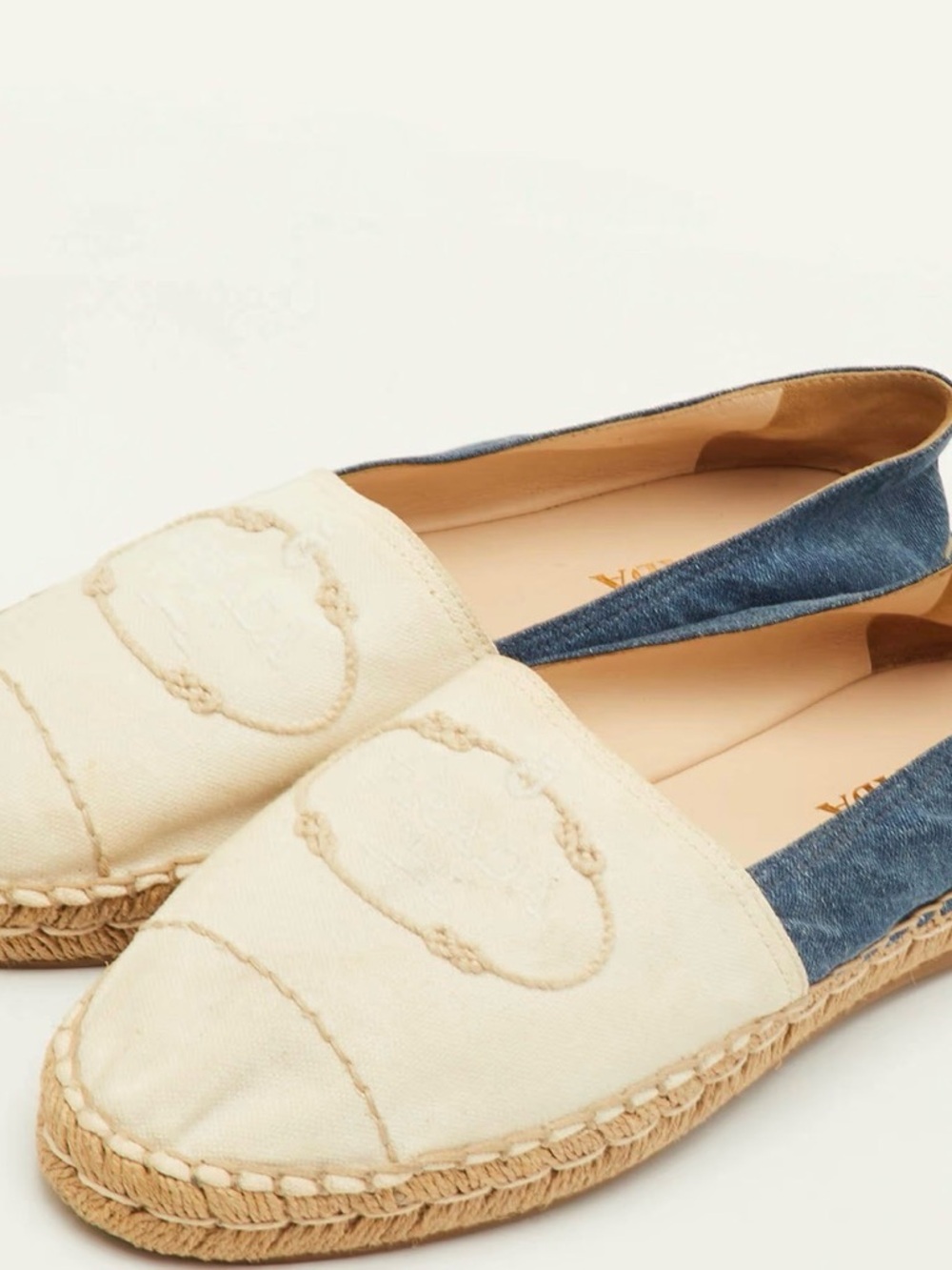 Prada Cream Canvas Espadrilles with Blue Denim Heel
